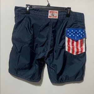 Birdwell Navy Swim Board Shorts with American Flag Pocket